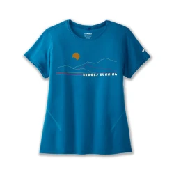 Koszulka do biegania damska Distance Short Sleeve 2.0 z krótkimi rękawkami niebieska z grafiką