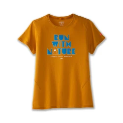 Koszulka do biegania damska Distance Short Sleeve 2.0 z krótkimi rękawkami miodowa
